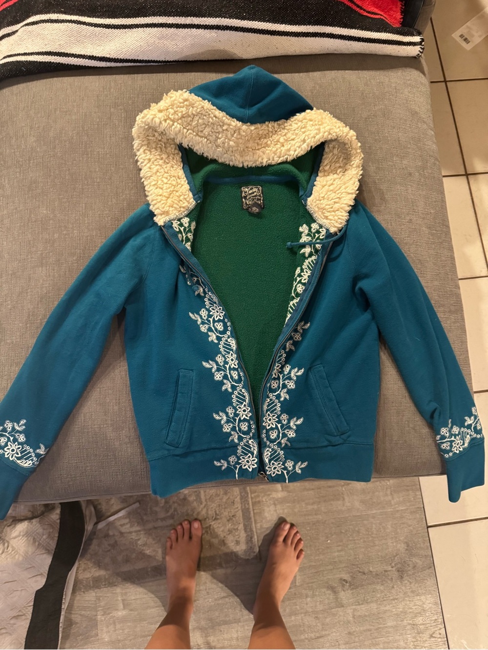 Lucky brand women’s Teal Hooded Jacket with Sherpa Lining